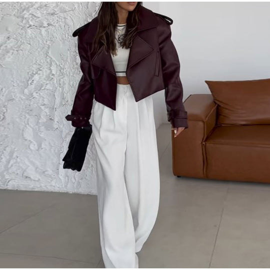 Damen modische Bikerjacke im Oversized-Stil mit Volumenärmeln EB