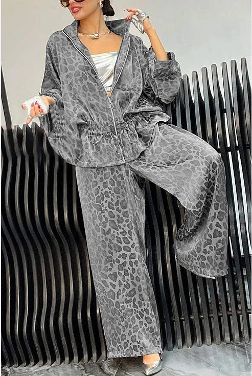 Damen lässiger Jumpsuit mit modischem Leopardenmuster und weitem Schnitt EB