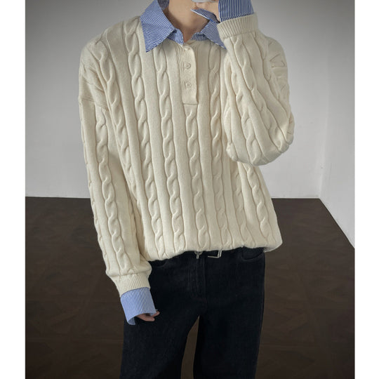 Damen Strickpullover mit hochwertigem Kabelmuster und Kragen EB