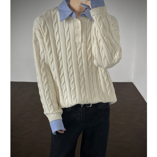 Damen Strickpullover mit hochwertigem Kabelmuster und Kragen EB