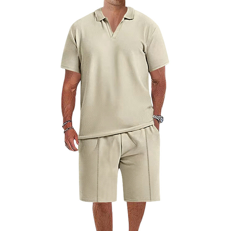 Herren lässiges Kurzarm-Polohemd und Shorts-Set aus atmungsaktivem Stoff EB