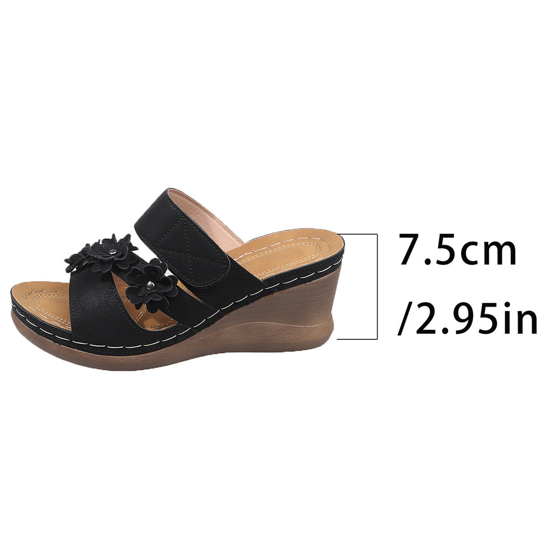 Damen Wedge-Sandaletten mit floralem Dekor und komfortablem Korkfußbett EB