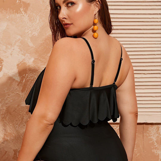 Damen Einteiler Badeanzug mit elegantem Volant-Design EB