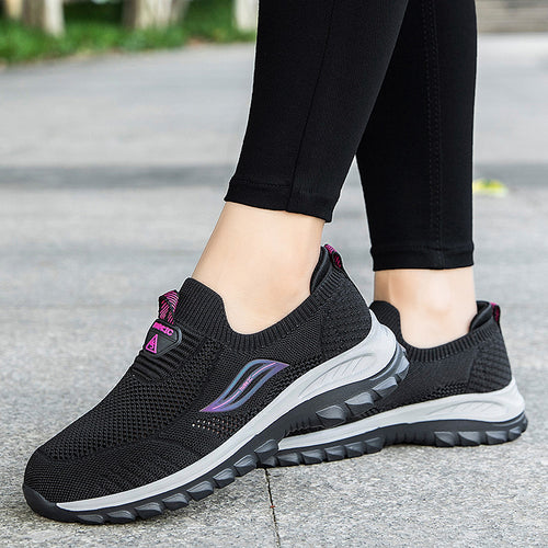 Damen Komfortable Slip-On Sneakers mit flexiblem Strickoberteil EB