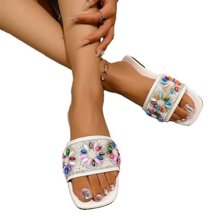Damen Glitzernde Riemchenslides mit extravaganten Schmuckdetails EB