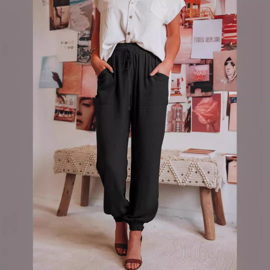 Damen Bequeme und legere Hose mit elastischem Bund und vielseitigen Taschen EB