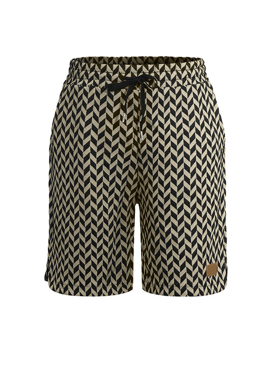Damen nan Jacquard-Shorts mit elastischem Komfortbund, Tunnelzug und Fischgrätmuster EB