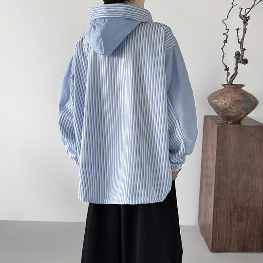Damen nan leichte Kapuzenbluse-Jacke mit gestreiften Einsätzen, Tunnelzug und Druckknöpfen EB