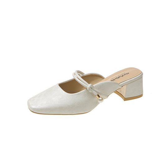 Damen modische Mules mit schicker Perlenapplikation und elegantem Blockabsatz EB