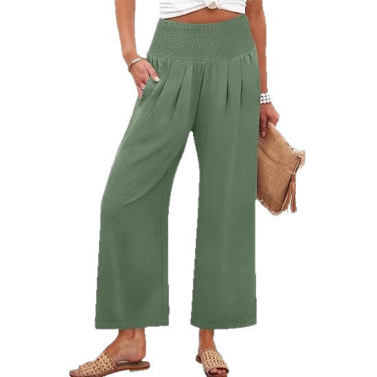 Damen Weite Culotte-Hose mit elastischem Bund und Falten EB