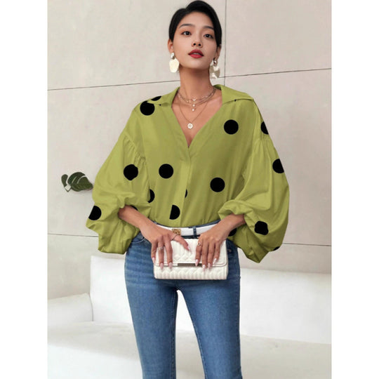 Damen Bluse mit voluminösen Ballonärmeln und elegantem Kragen EB