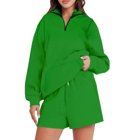 Damen Lässiger Kapuzenpullover mit kurzem Reißverschluss und praktischen Taschen EB