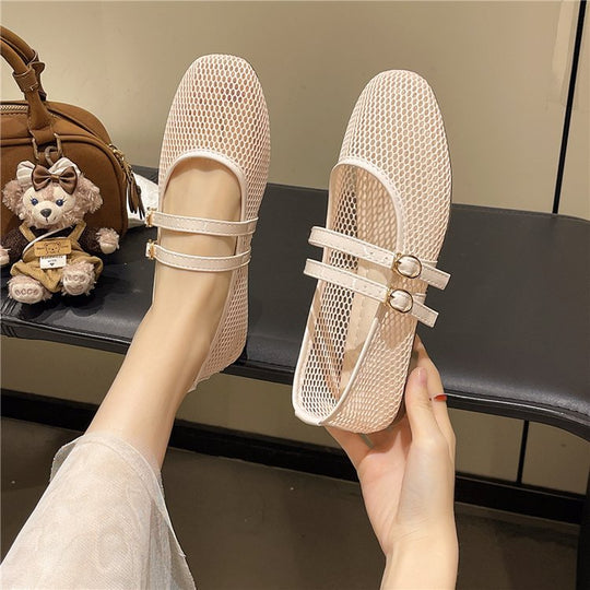 Damen atmungsaktive Ballerinas mit Doppelschnalle EB