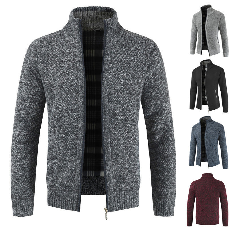 Herren Strickjacke mit hohem Kragen und seitlichen Taschen EB