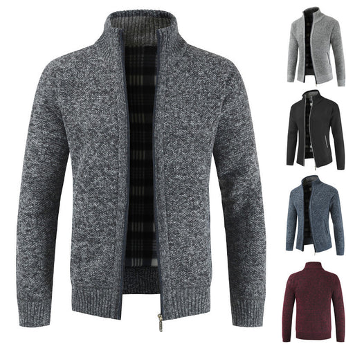 Herren Strickjacke mit hohem Kragen und seitlichen Taschen EB
