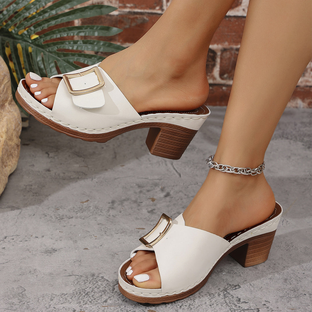 Damen Wedge-Pantoletten mit eleganter Schnallenverzierung EB