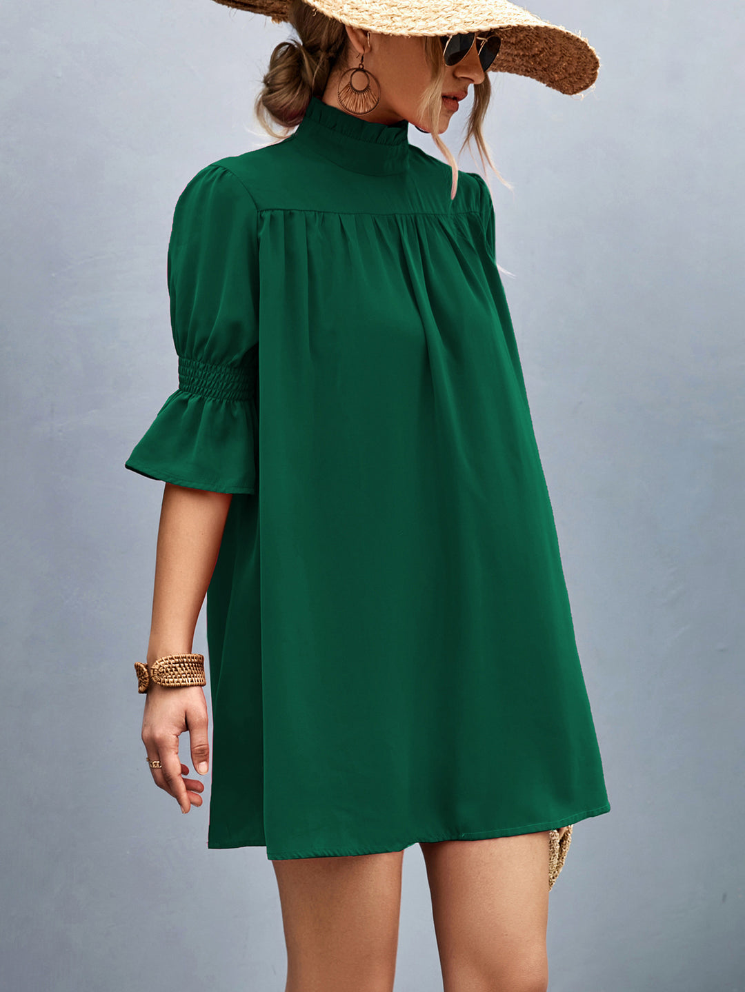 Damen Feierliches Kurzarmkleid mit Stehkragen und luftigen Ärmeln EB