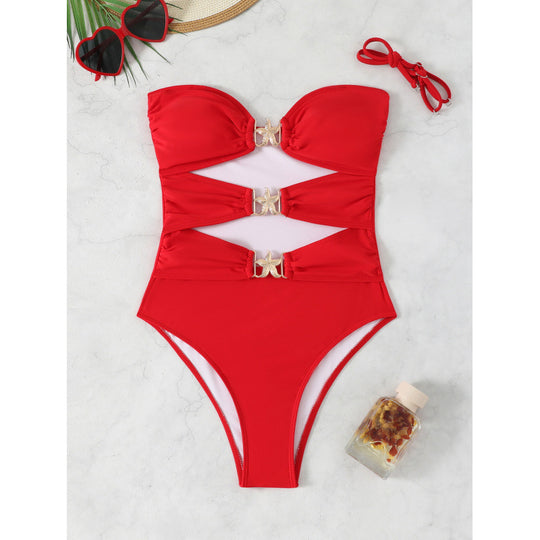 Damen Einteiliger Badeanzug mit eleganten Schnallen und raffinierten Raffung EB