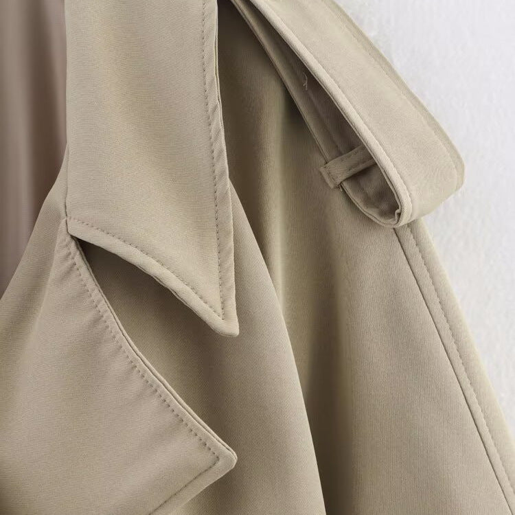 Damen modische Trenchjacke mit breitem Kragen und praktischen Taschen EB