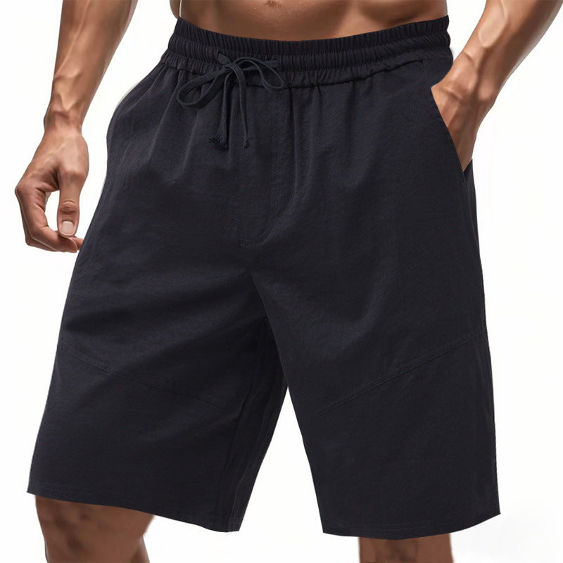 Herren nan knielange Leinenmix-Shorts mit elastischem Kordelzugbund und seitlichen Schubtaschen EB
