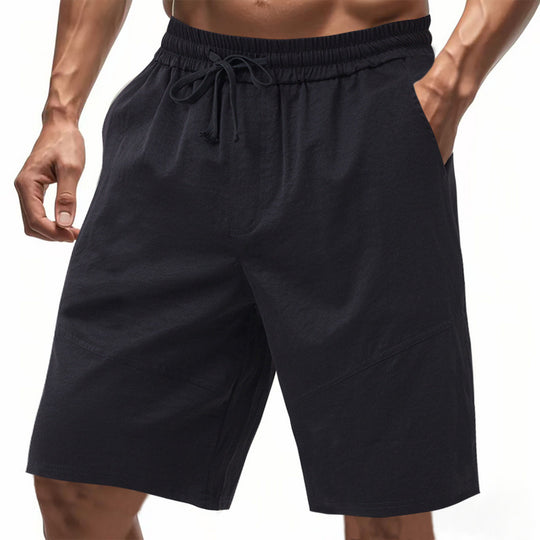 Herren nan knielange Leinenmix-Shorts mit elastischem Kordelzugbund und seitlichen Schubtaschen EB