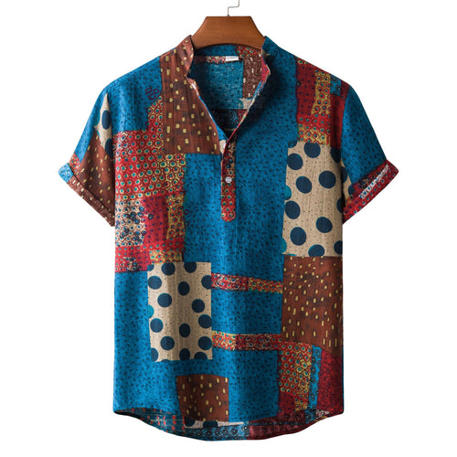 Herren Kurzarmhemd mit einzigartigem Patchwork-Muster und praktischem Knopfverschluss EB