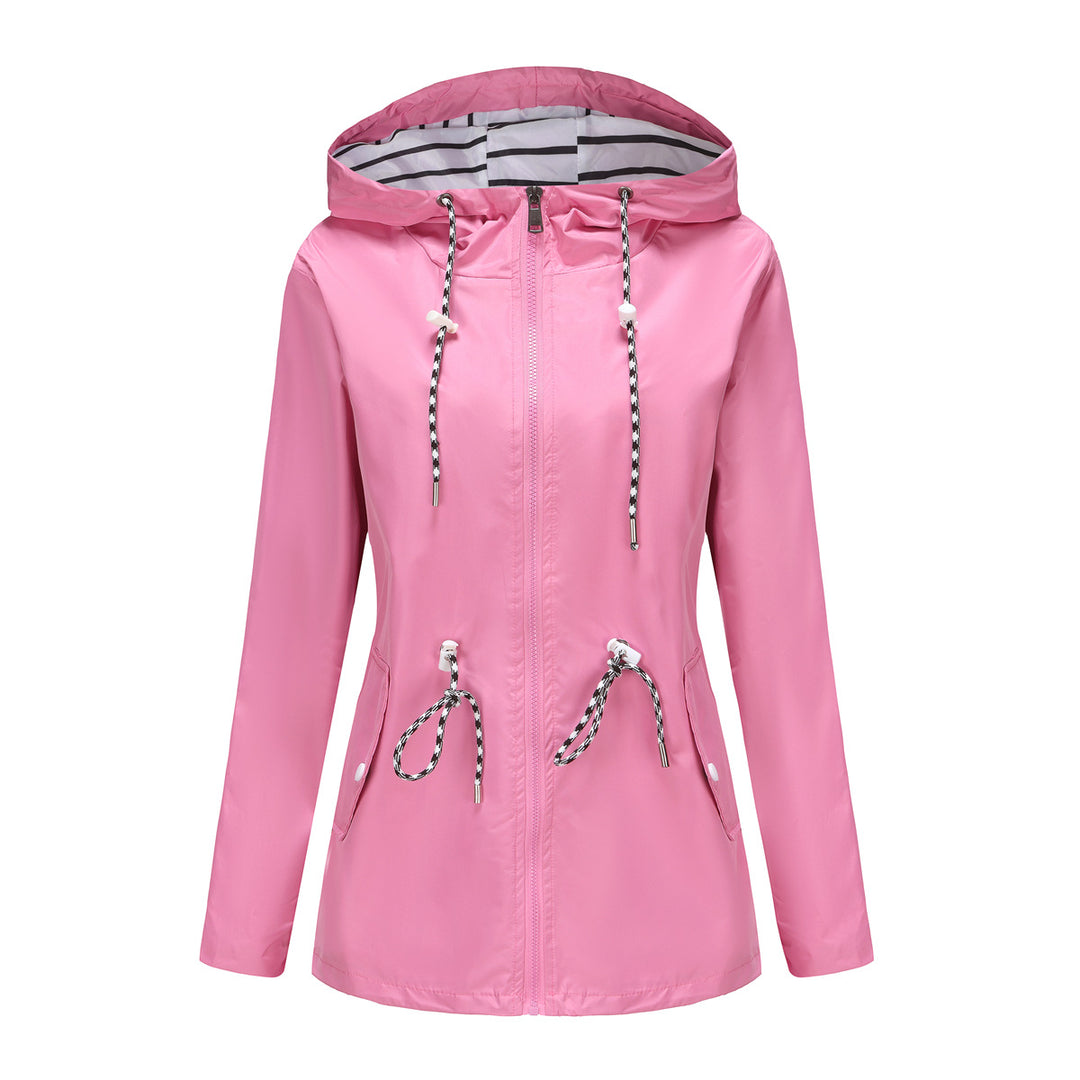 Damen nan leichte wasserdichte Parka Regenjacke mit Taillen-Kordelzug EB
