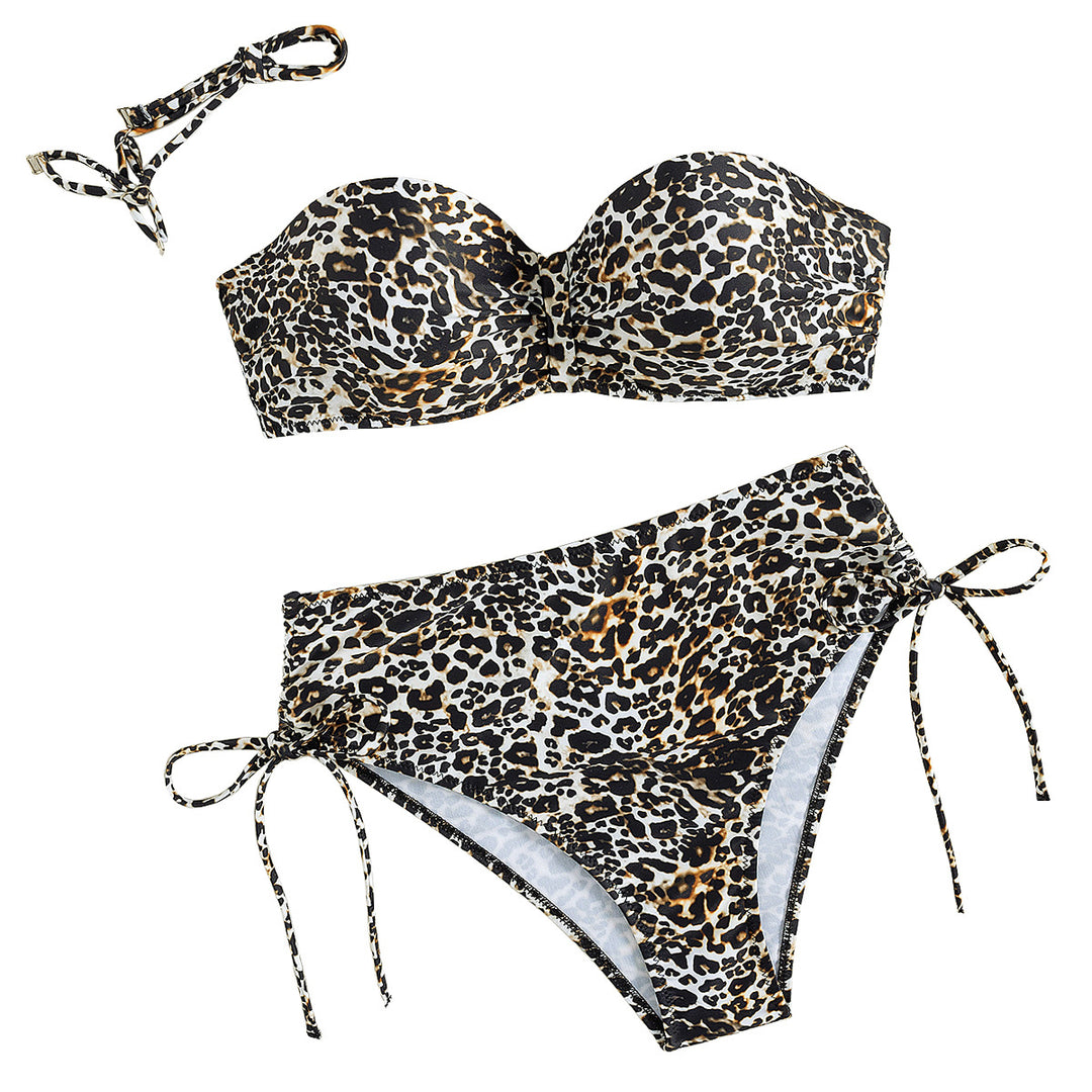 Damen Strand-Bikini mit raffiniertem Leopardenmuster und hohem Taillenschnitt EB