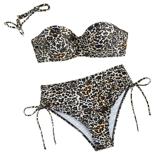 Damen Strand-Bikini mit raffiniertem Leopardenmuster und hohem Taillenschnitt EB