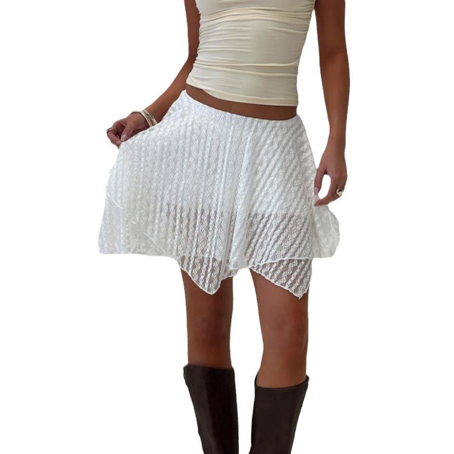 Damen verspielter Spitzenshorts mit asymmetrischem Saum EB