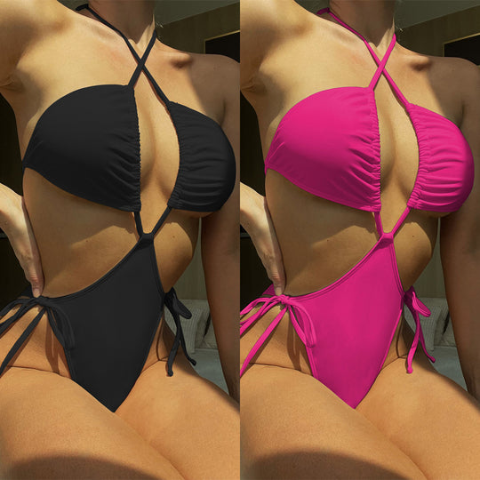 Damen Hochgeschnittener String-Bikini mit kreuzförmigem Oberteil EB