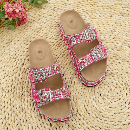 Damen Geschlossene Riemchensandalen mit eleganter Kristallverzierung EB