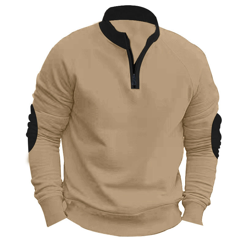 Herren nan legeres Baumwollmix-Halbzip-Sweatshirt mit Stehkragen, Raglanärmeln und verstärkten Ellbogen EB