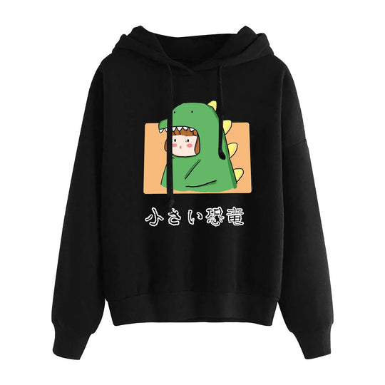 Damen nan kurz geschnittener Cropped-Kapuzenpullover mit niedlicher Frosch-Illustration und verstellbarer Kapuze EB