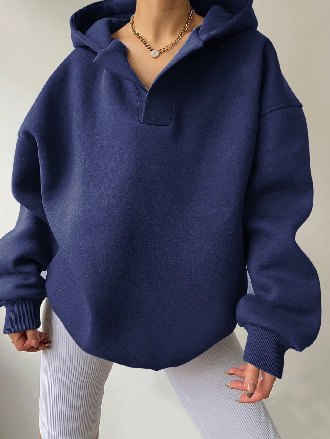 Damen Oversized Kapuzenpullover mit halbem Reißverschluss EB