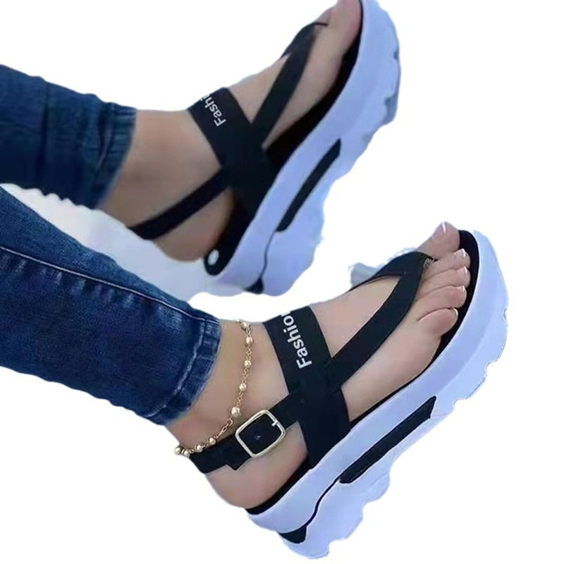 Damen Plateau-Riemensandalen mit verstellbarem Riemen und flexibler Sohle EB