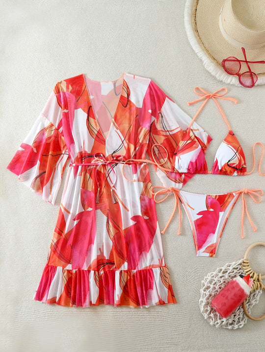 Damen Bikiniset mit floralem Kaftan EB