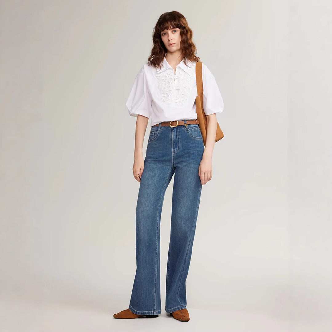 Damen Elegante Bluse mit traumhaftem Stickdesign und Knopfdetails EB