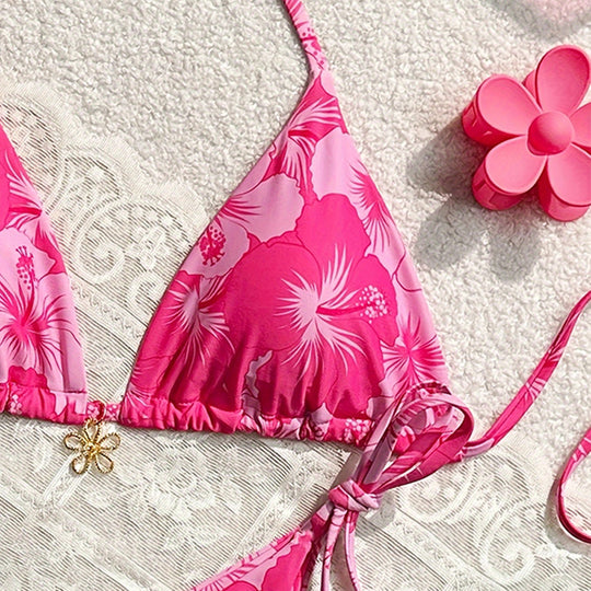 Damen Triangel-Bikini mit verstellbaren Trägern und floralem Design EB