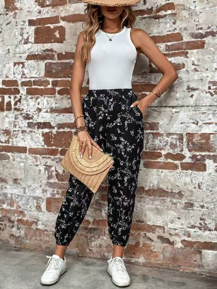 Damen Komfortable Blumenmuster Jogginghose EB