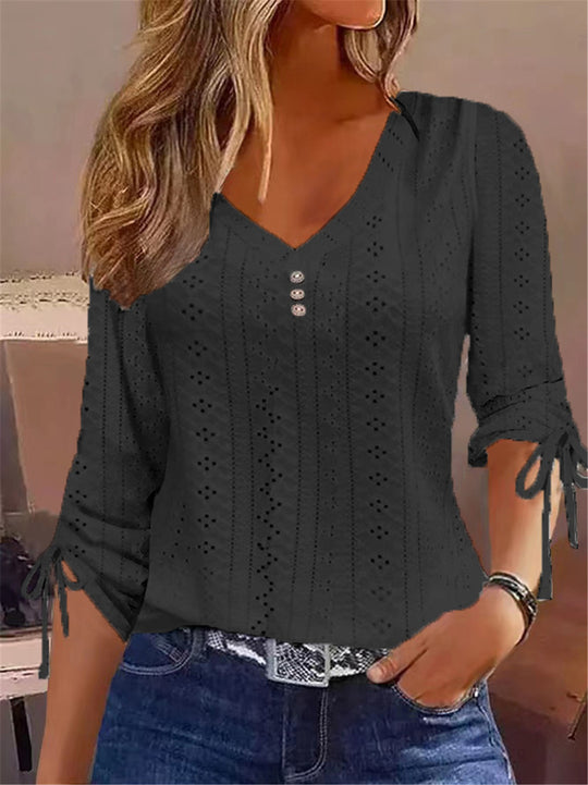Damen V-Ausschnitt Bluse mit Raffdetails EB
