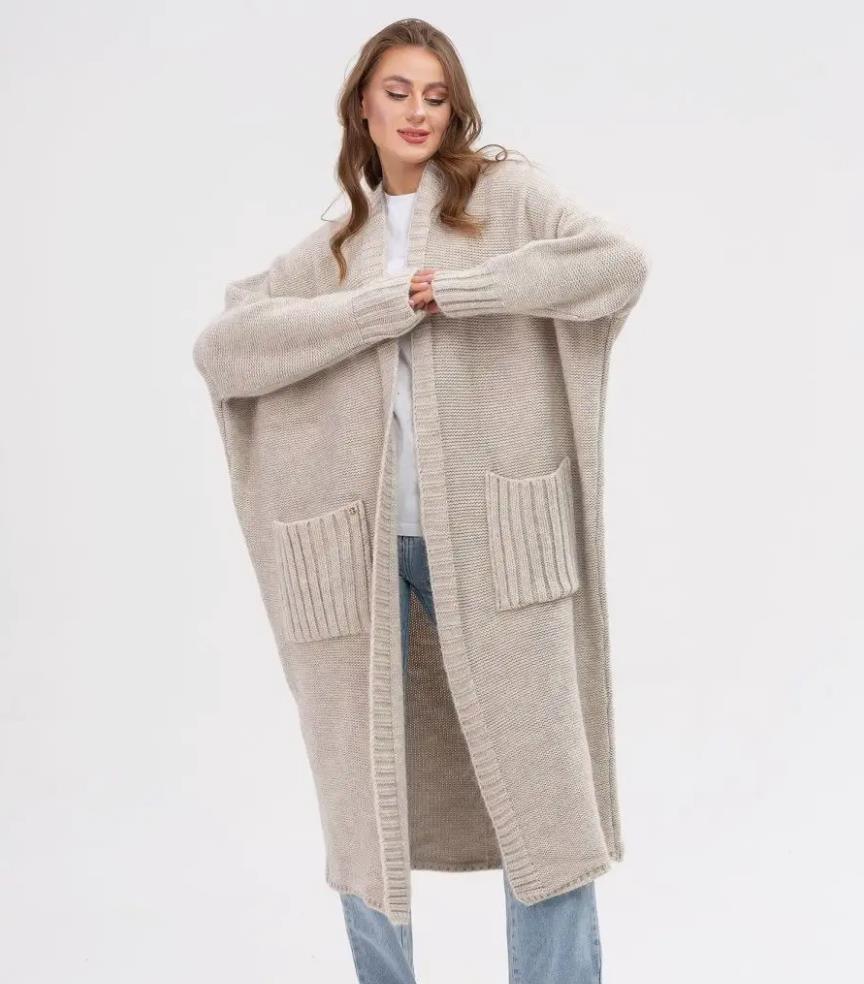 Damen Gemütlicher Strickmantel mit großen Taschen und oversized Schnitt EB