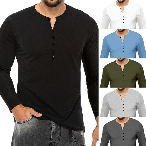 Herren Langarm-Henley-Shirt mit Knopfleiste und weichem Baumwollmaterial EB