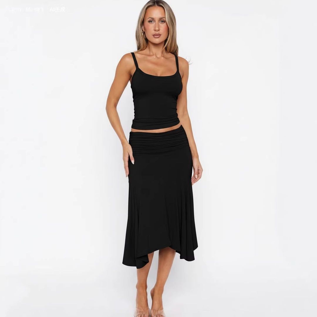 Damen lässiges Zweiteiliges Set mit Tops und Rock EB