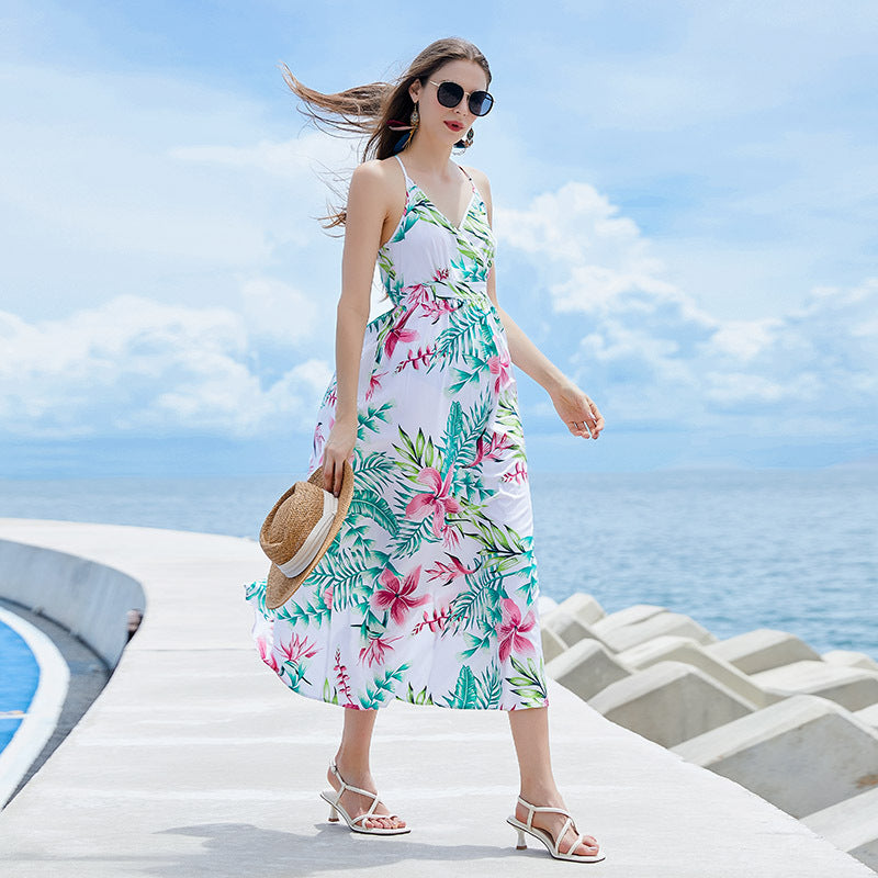 Damen Strandlaid mit floralem Design und tiefem V-Ausschnitt EB