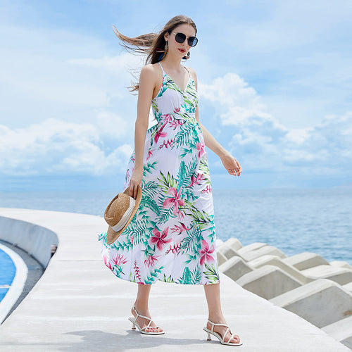 Damen Strandlaid mit floralem Design und tiefem V-Ausschnitt EB