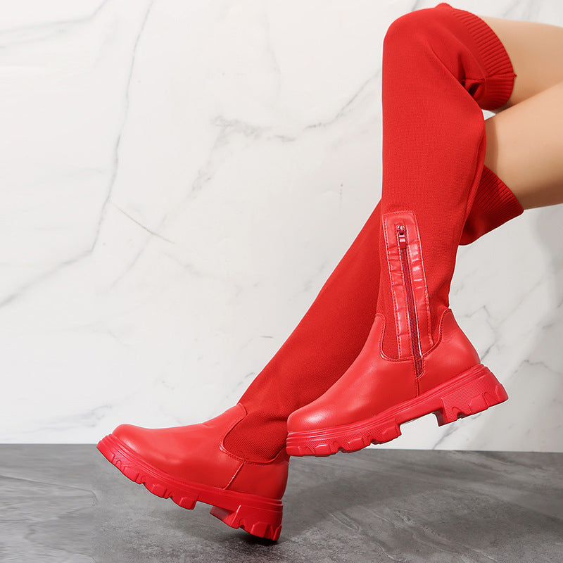 Damen Overkneestiefel mit trendigem Reißverschluss und robuster Sohle EB