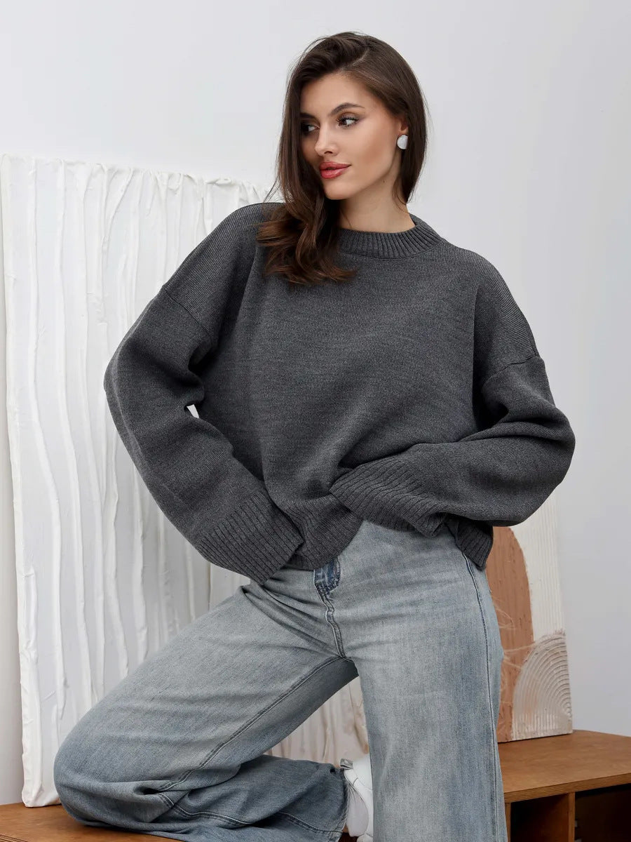 Damen Bequemer Pullover mit Oversized-Schnitt und breiten Ärmeln EB