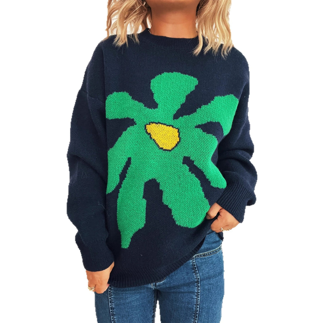 Damen verspielter Strickpullover mit floraler Applikation EB
