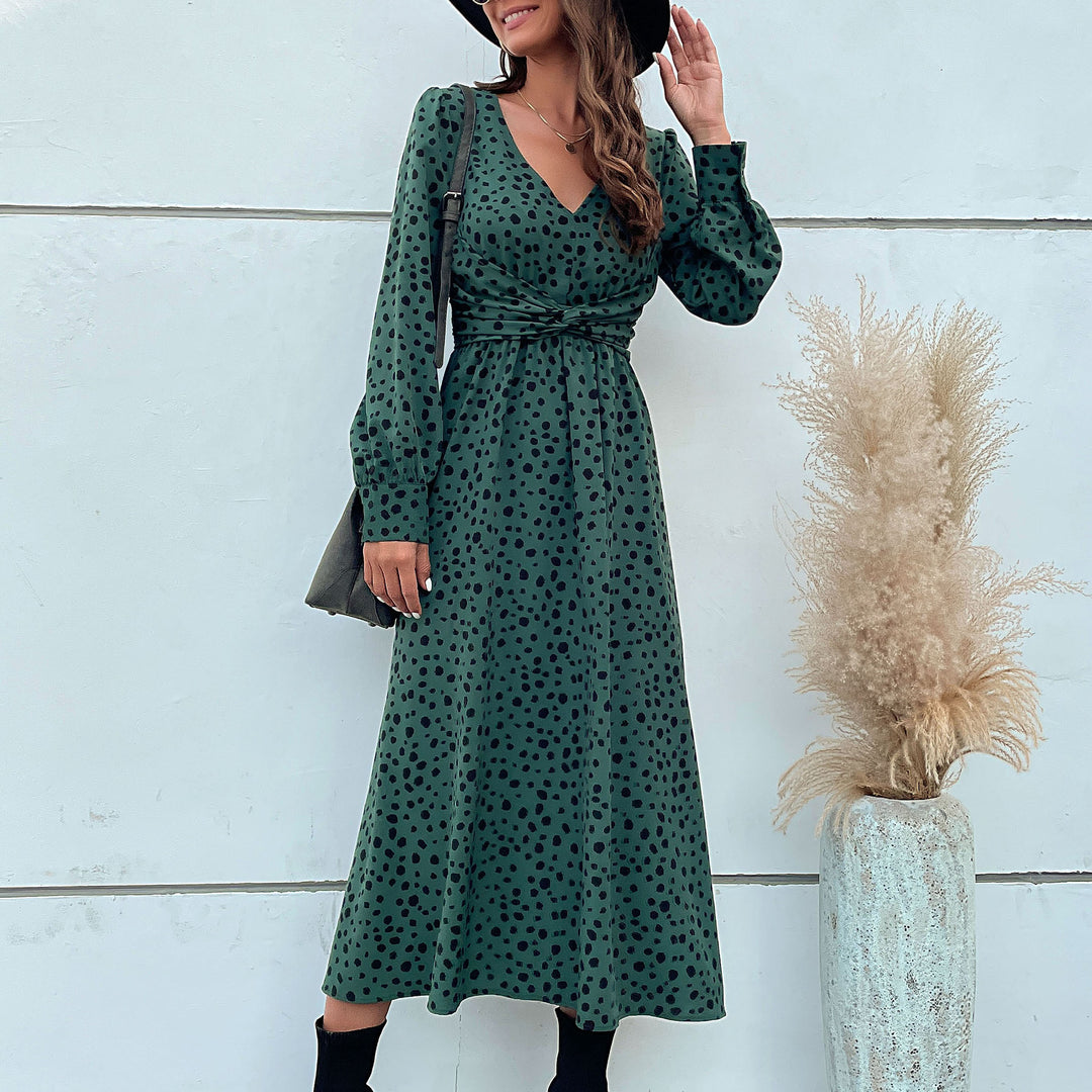 Damen Maxikleid mit modernem Wickeldesign und grafischem Punktmuster EB